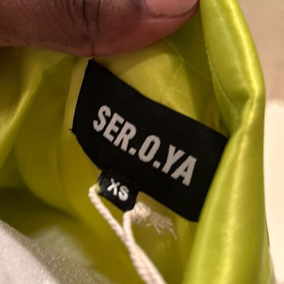 Ser.O.Ya Womens XS Neon Lime Motlee Jacket 100% Silk Button Closure Pockets NWT - Picture 6 of 8